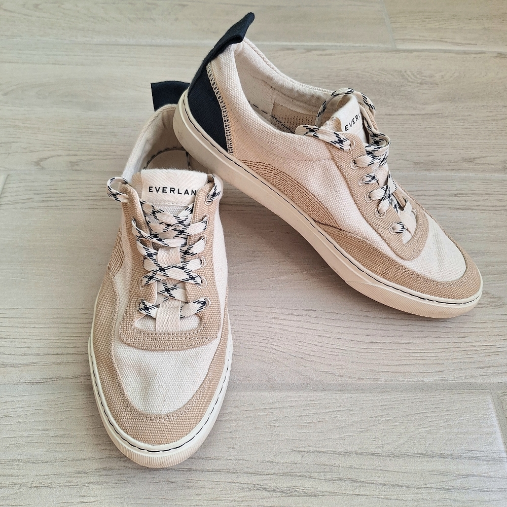 Everlane Unisex Tread-Bare Sneaker Natural Canvas Dark Sapphire Argan Oil W9/M7